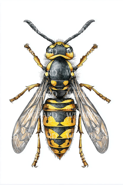 Striped Wasp Realism Tattoo Design