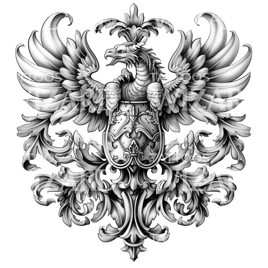 Strong Coat of Arms with Eagle Tattoo Design
