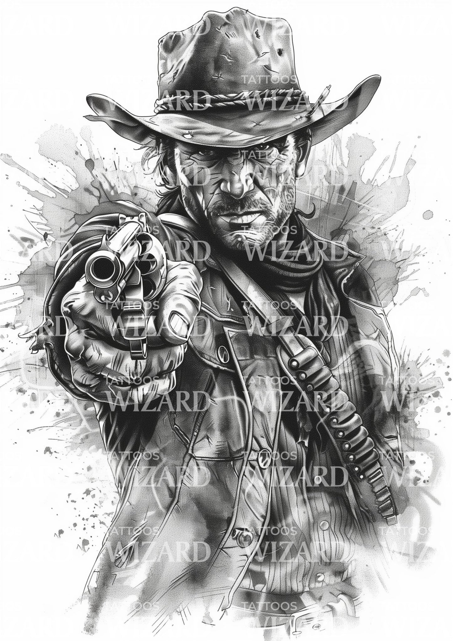 Strong Cowboy Pointing Revolver Tattoo Design