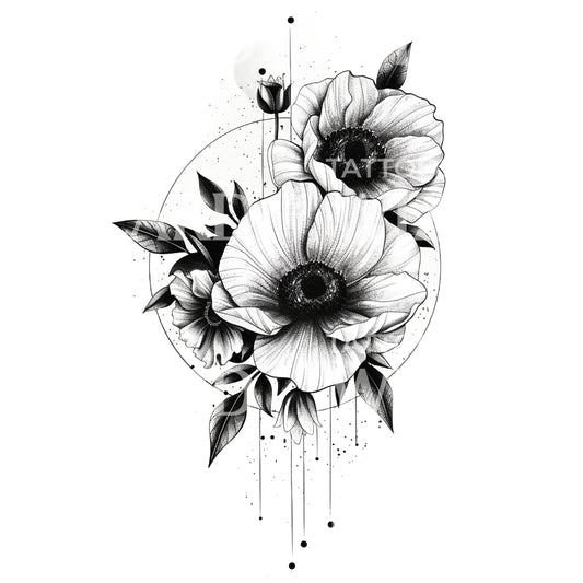 Une superbe conception de tatouage de fleurs de pivoines