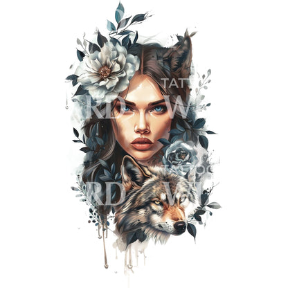 Stunning Wolf Goddess Tattoo Design