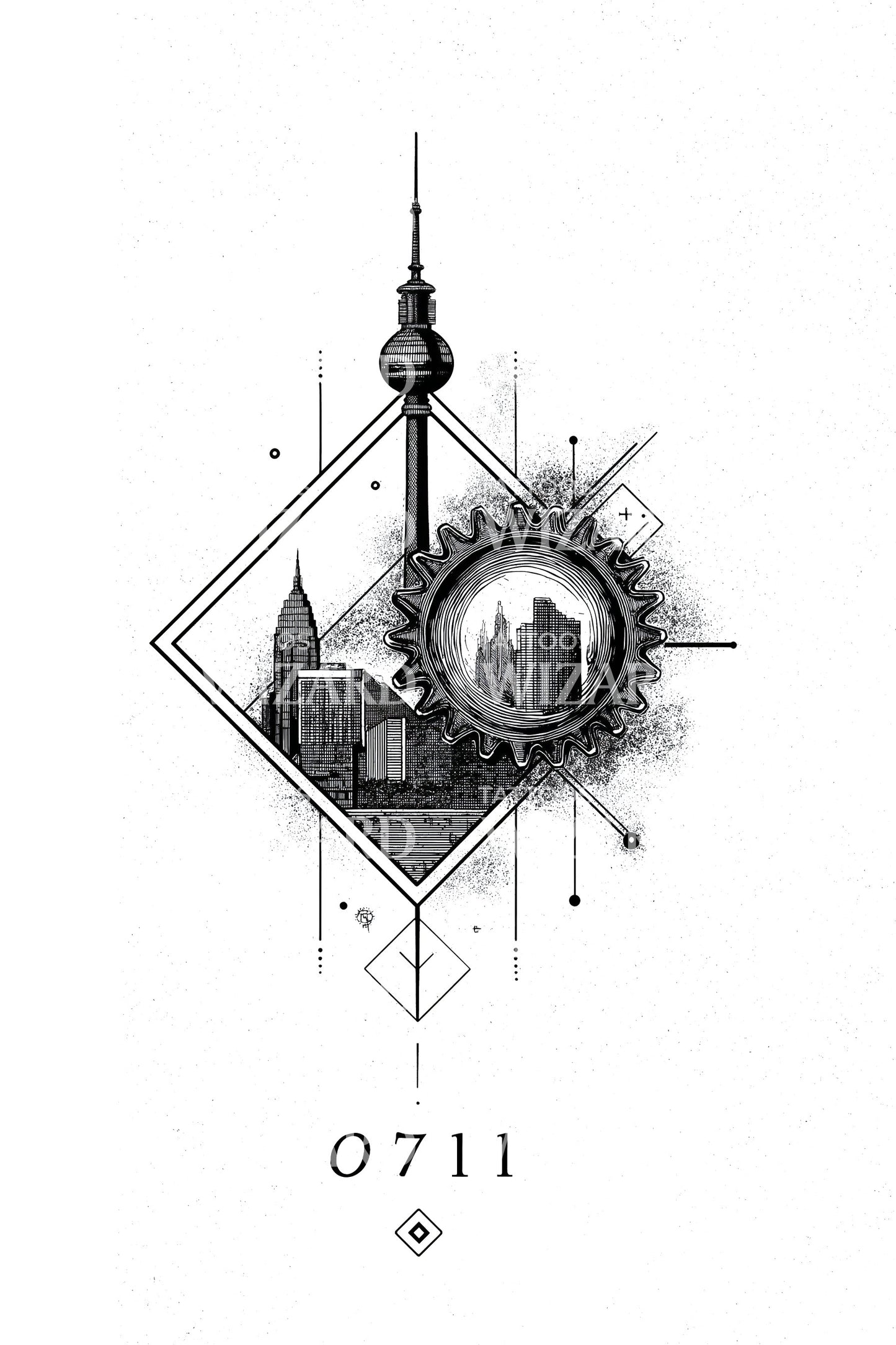 Stuttgart 0711 Geometric Skyline Tattoo Design