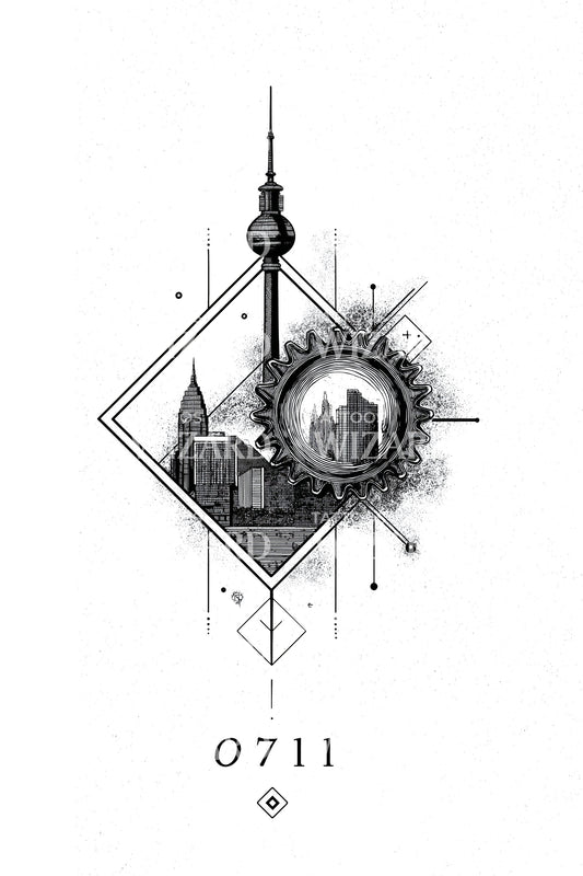 Stuttgart 0711 Geometric Skyline Tattoo Design