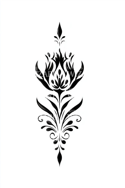 Stylized Floral Flame Tattoo Design