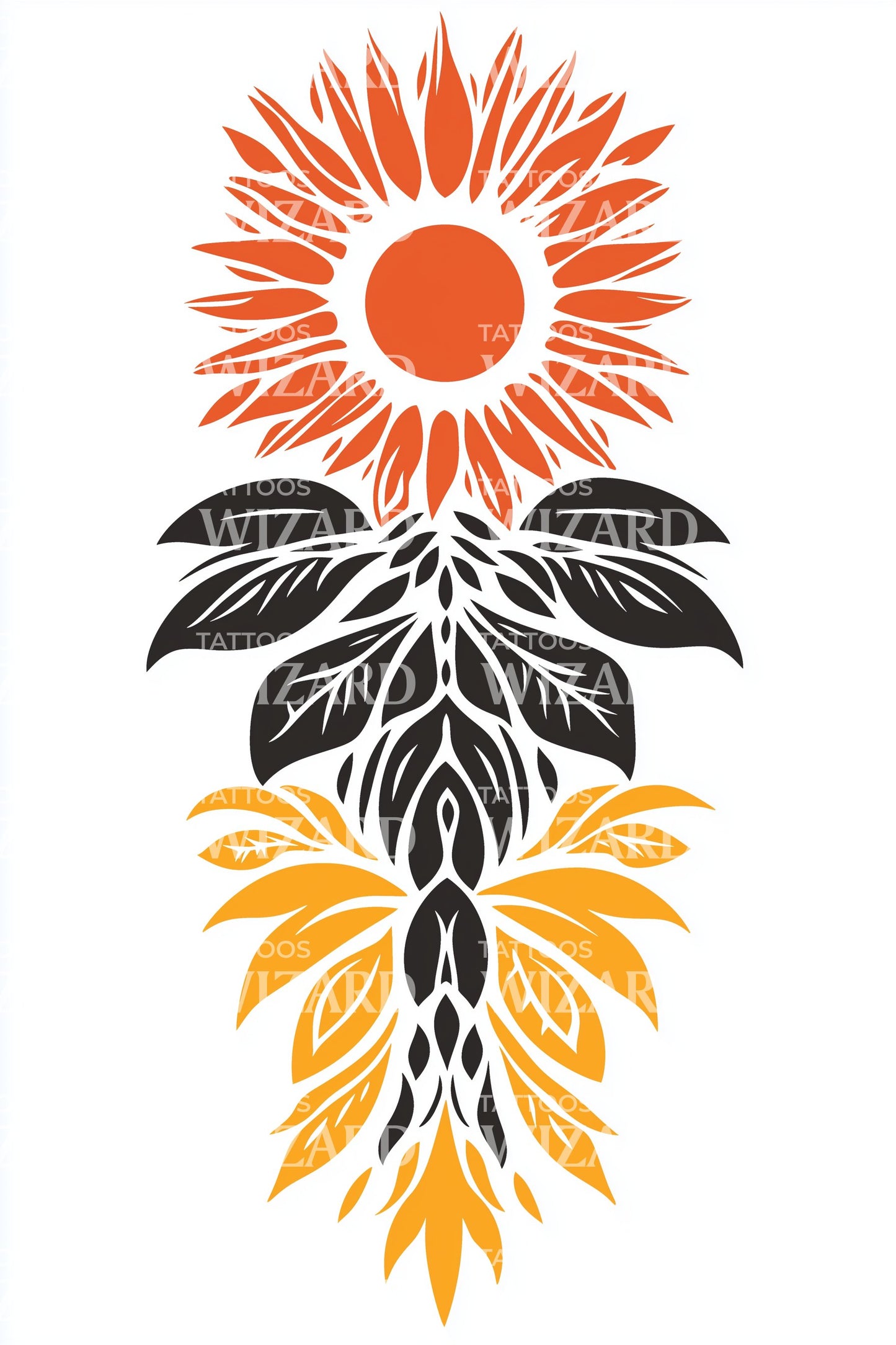 Design di Tatuaggio Fioritura Solare Stilizzata