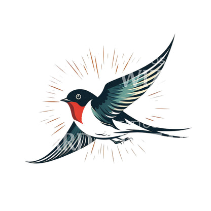 Flying Swallow Old School Tattoo Design