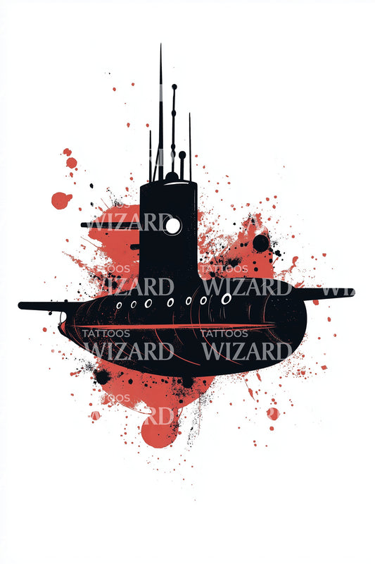 Submarine Red Splash Tattoo Illustration