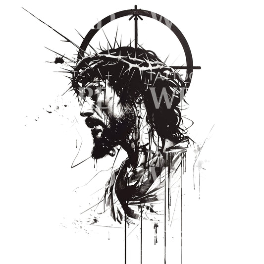 Tattoo-Design mit der Darstellung des leidenden Jesus