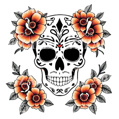 Sugar Skull Floral Tattoo Design