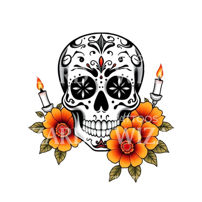 Sugar Skull Marigold Tattoo Design