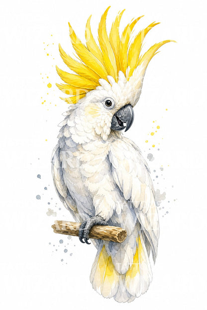 Ilustración de tatuaje de cacatúa de cresta amarilla