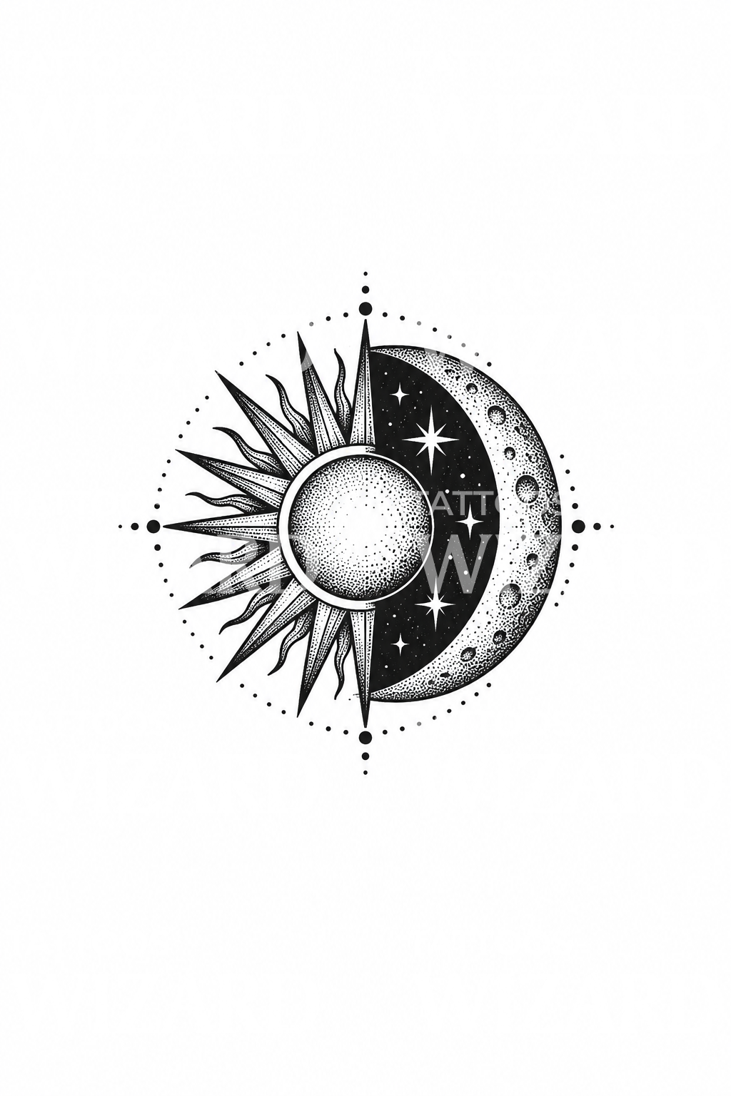 Tatuaż równowagi Słońca i Księżyca dotwork