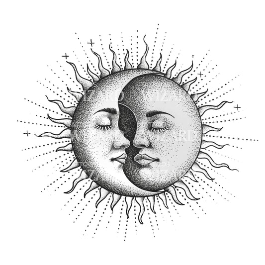 Une idée de tatouage de couple soleil et lune