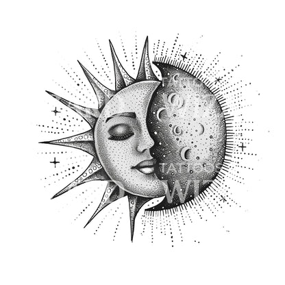 Sun & Moon Dotwork Tattoo Idea