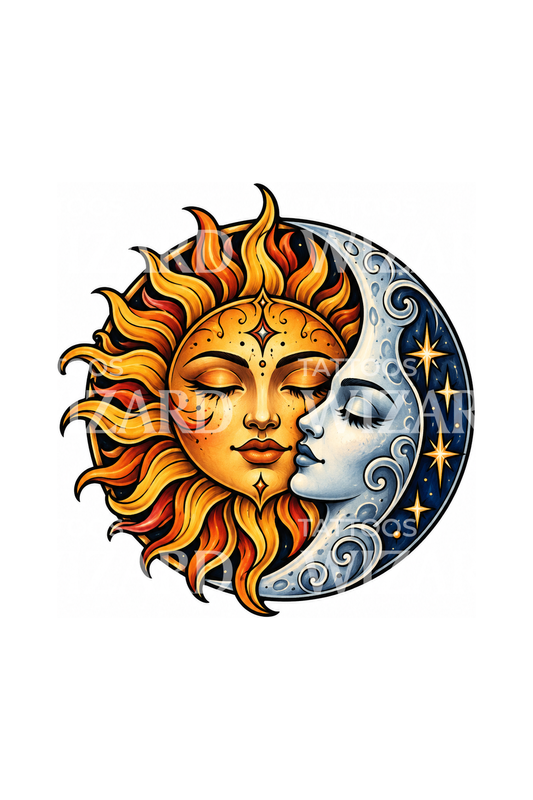 Sun and Moon Kiss Tattoo Design