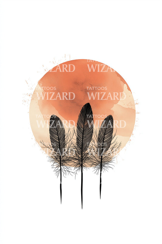 Sun Disk Trio Feathers Tattoo Idea