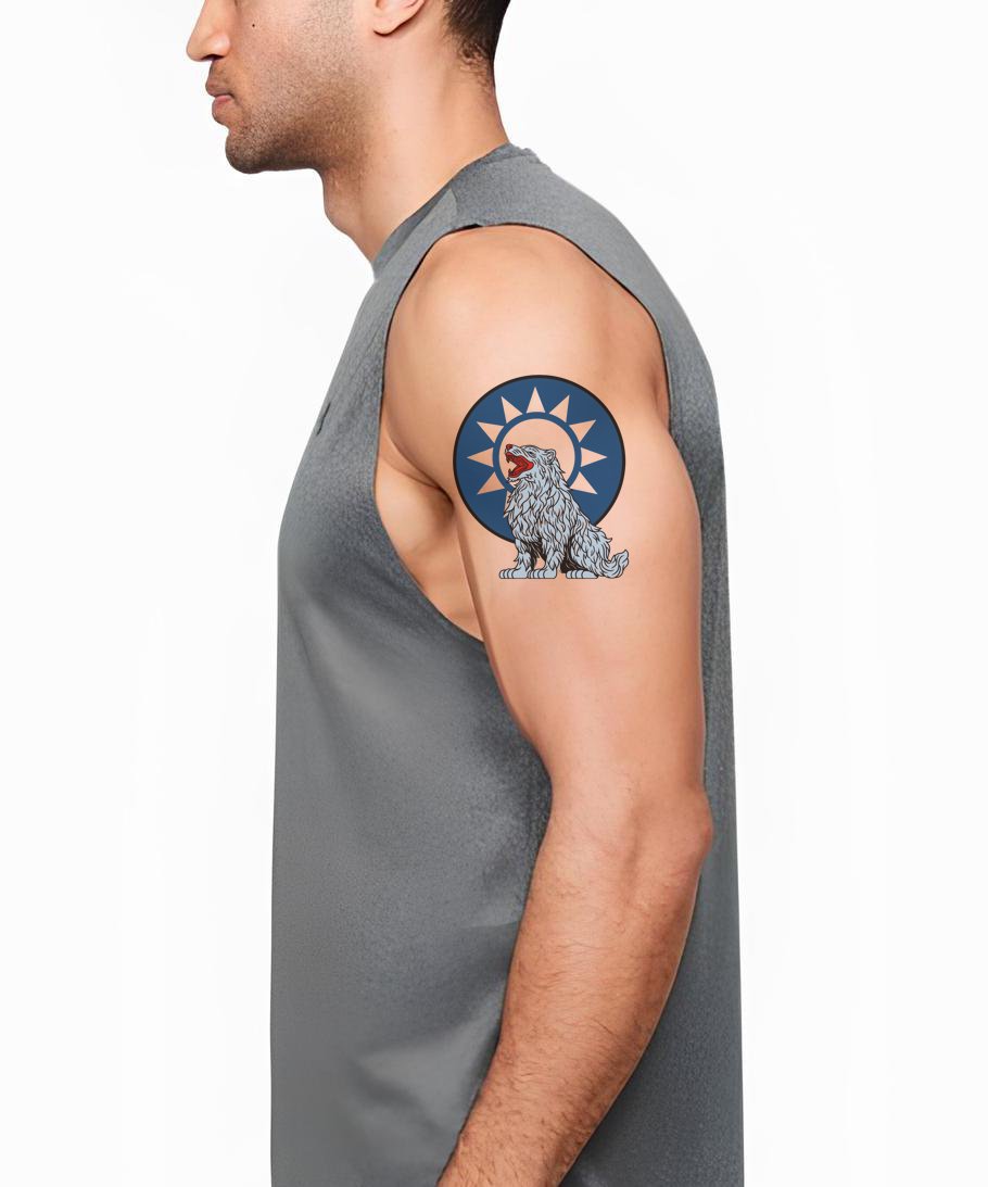 Zon Embleem Sneeuwleeuw Tattoo Illustratie