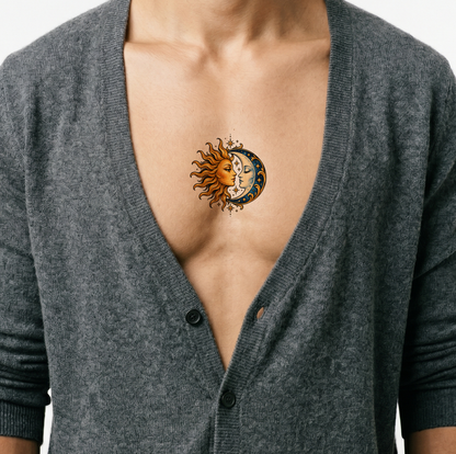 Tatouage néotraditionnel Baiser du soleil et de la lune