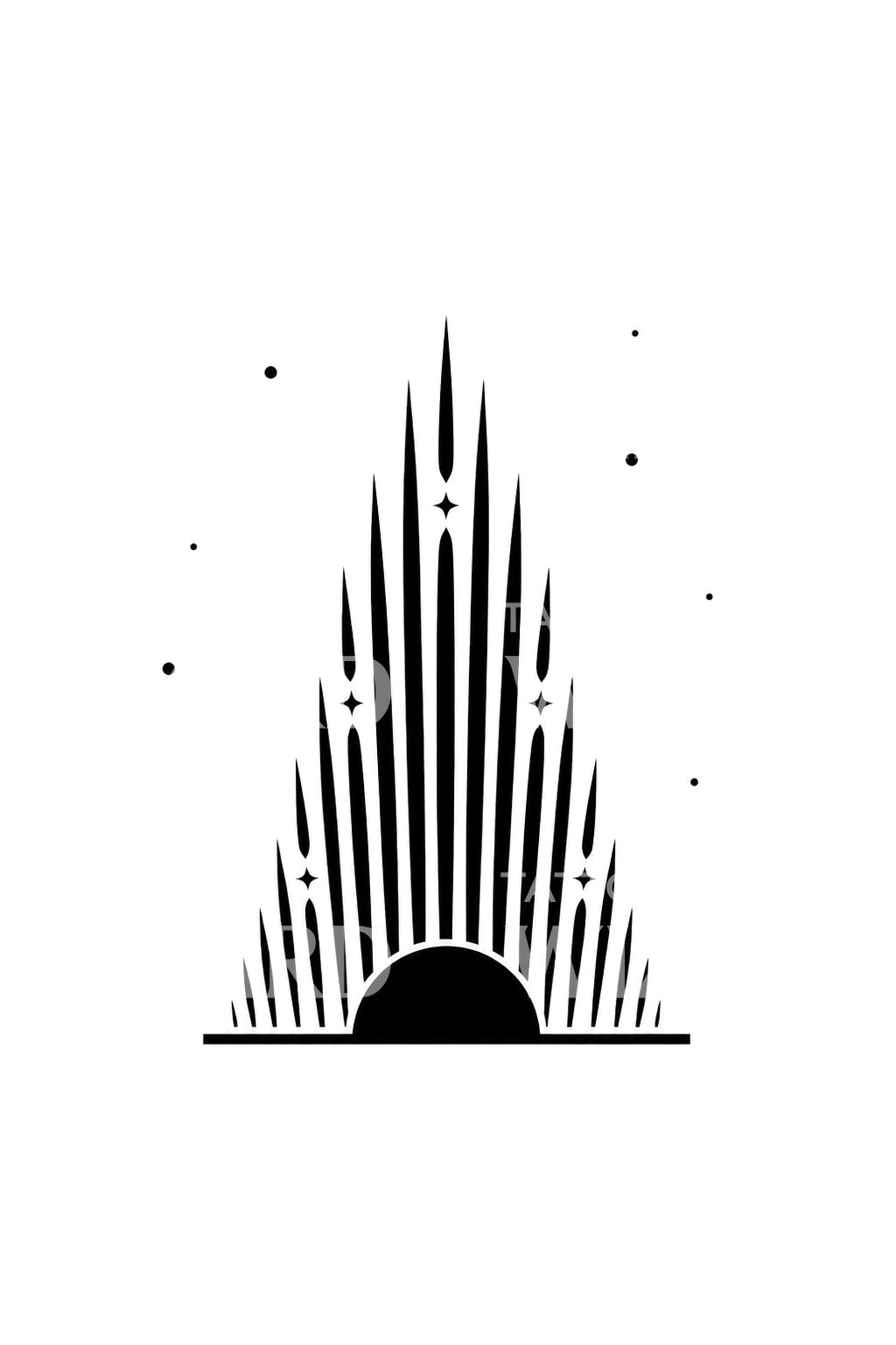 Desain Tato Pilar Matahari di Atas Cakrawala