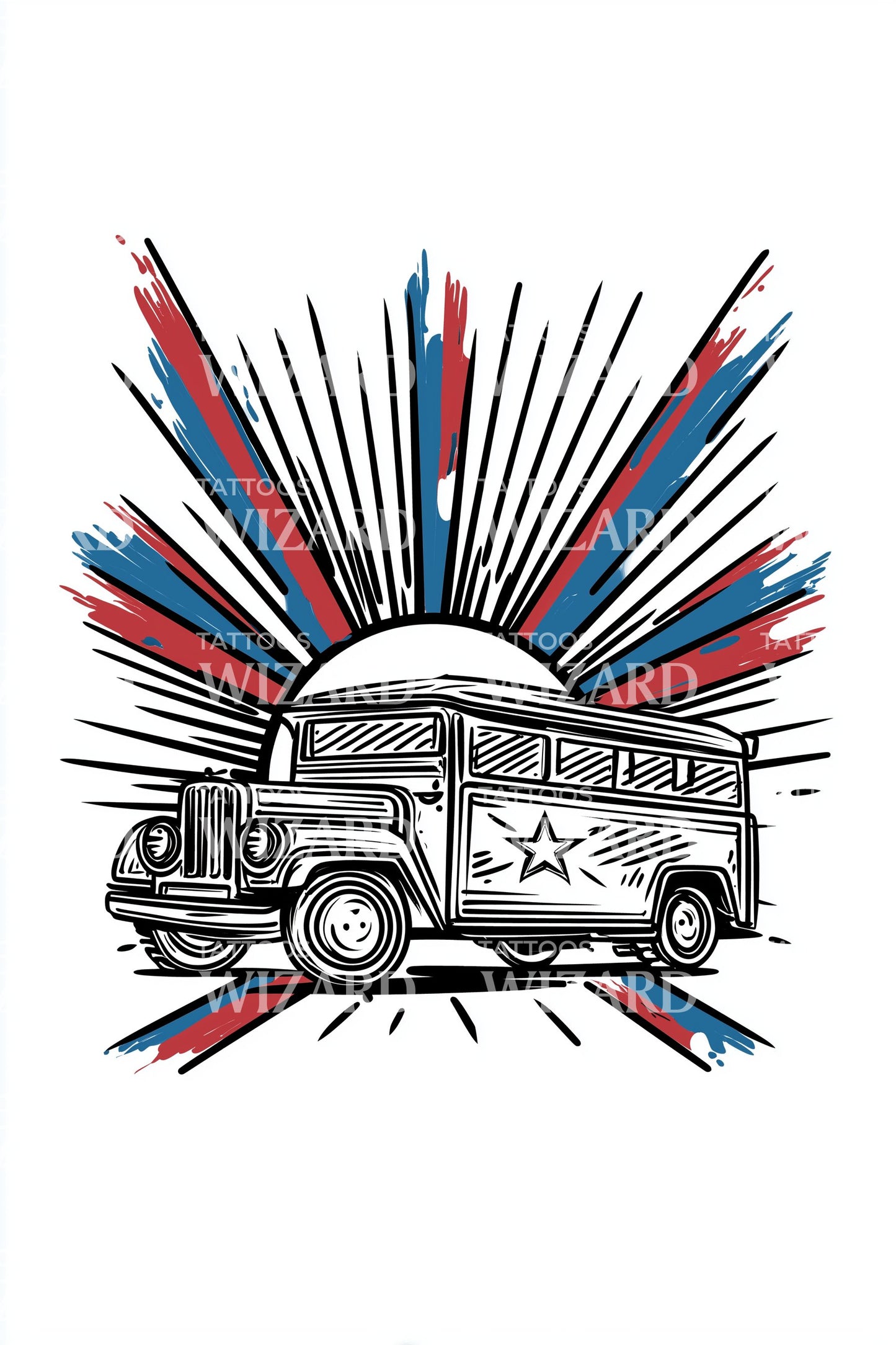 Design de tatouage Horizon Bus Rayons de soleil