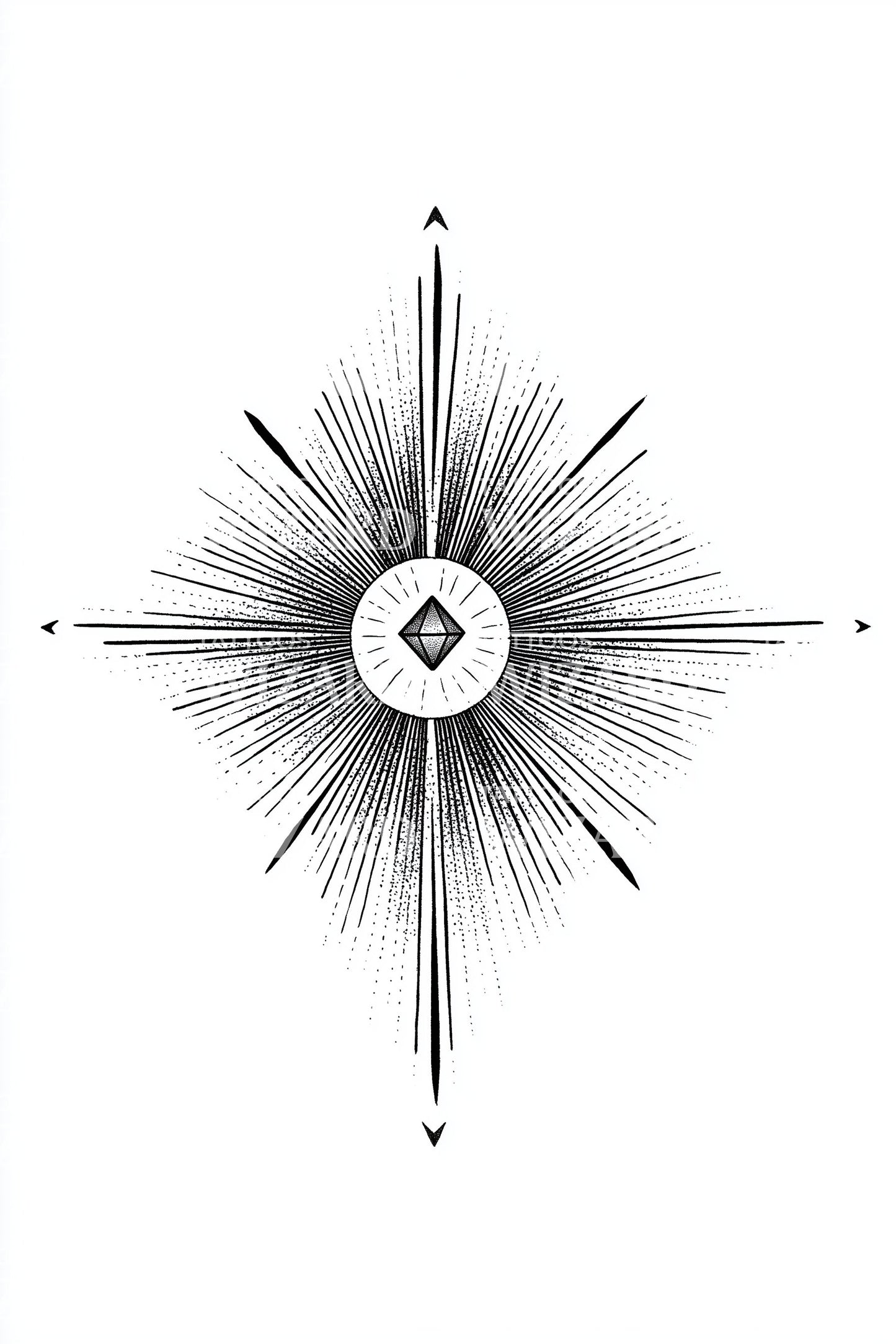 Sunburst Compass Gem Tattoo Illustration