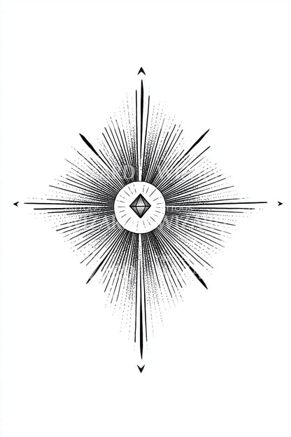 Sunburst Compass Gem Tattoo Illustration