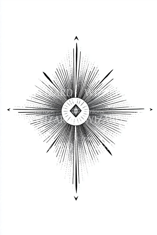 Sunburst Compass Gem Tattoo Illustration