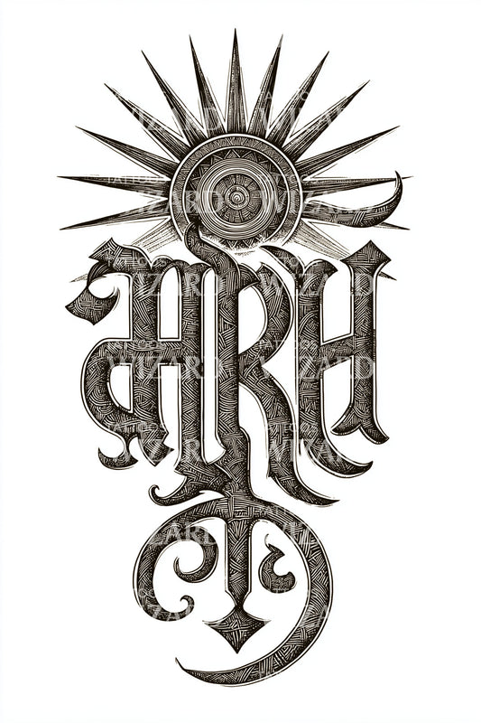 Sunburst Gothic Monogram Tattoo Design