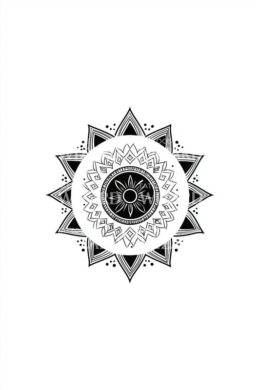 Desenho de Tatuagem de Estrela Mandala Sunburst