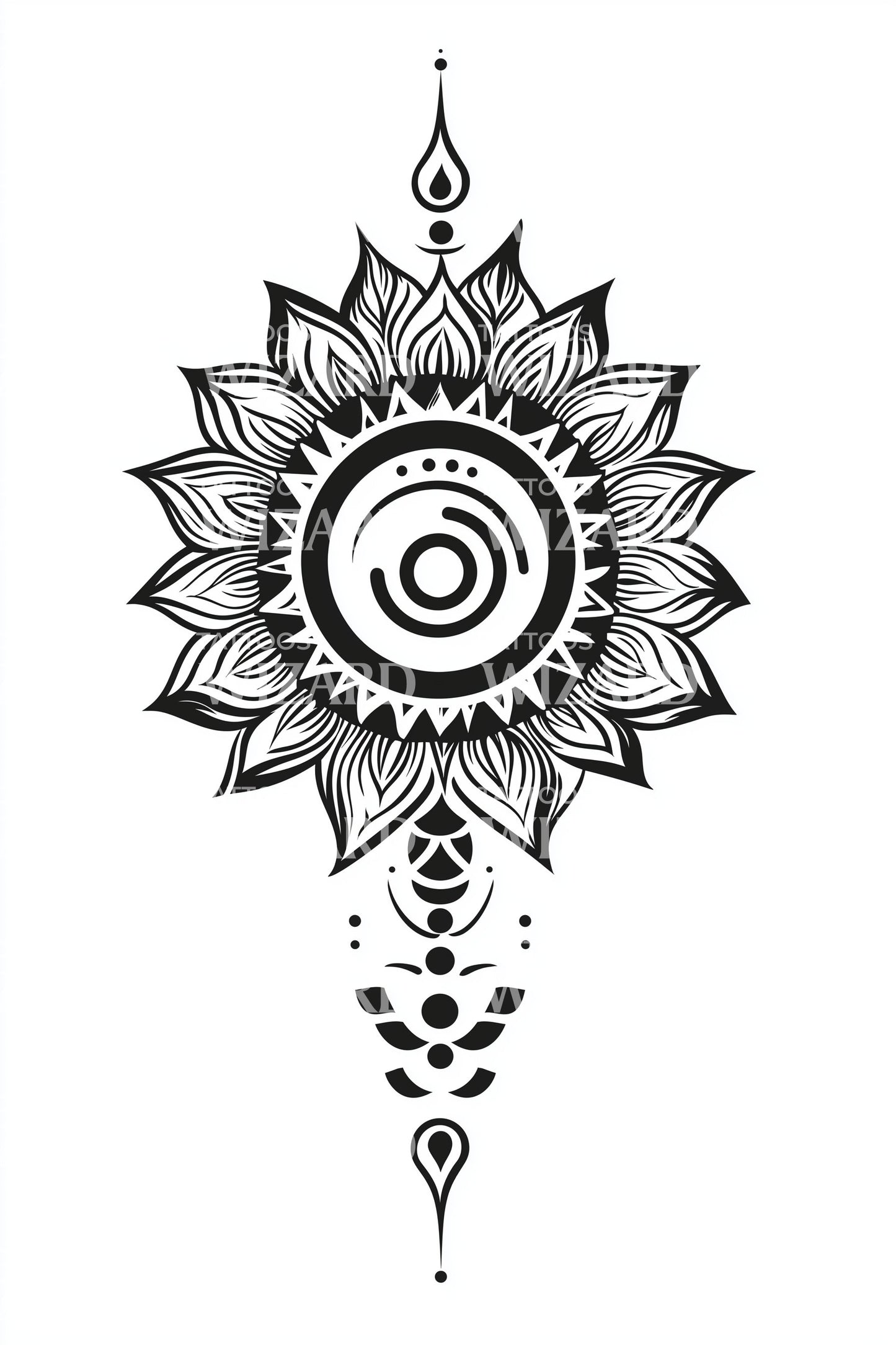 Desenho de Tatuagem Mandala Raio de Sol