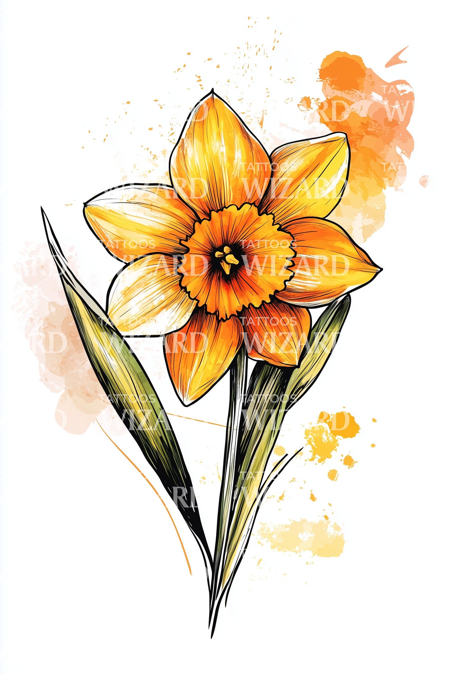 Sunburst Orange Daffodil Tattoo Design