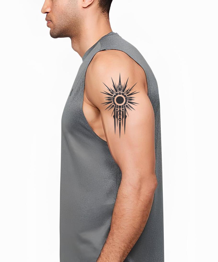 Celestial Sunburst Spear Tattoo Design