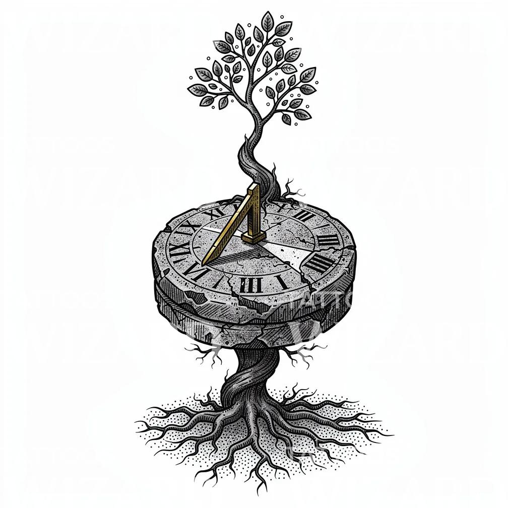 Zonnewijzer Boom Tattoo-Ontwerp
