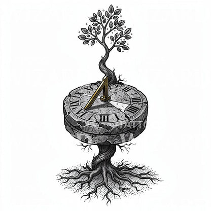 Zonnewijzer Boom Tattoo-Ontwerp