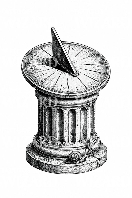 Sundial with Snail Tattoo Illustration