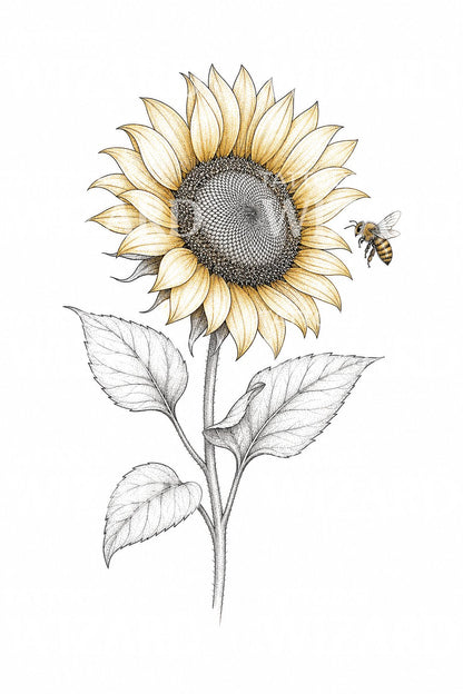 Tatueringsdesign med solros och honungsbi