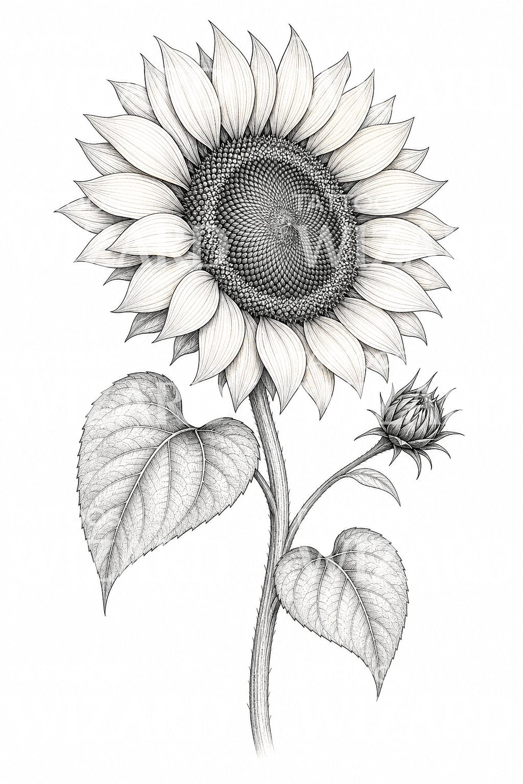 Sunflower Bloom Fine Line Tattoo Design