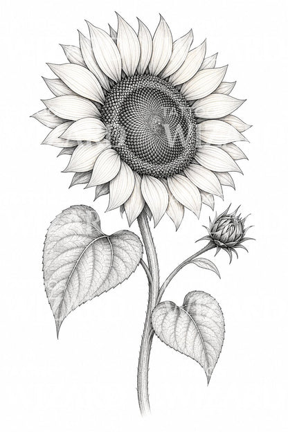 Sunflower Bloom Fine Line Tattoo Design