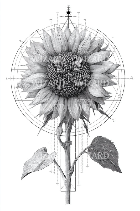 Sunflower Blueprint Tattoo Design