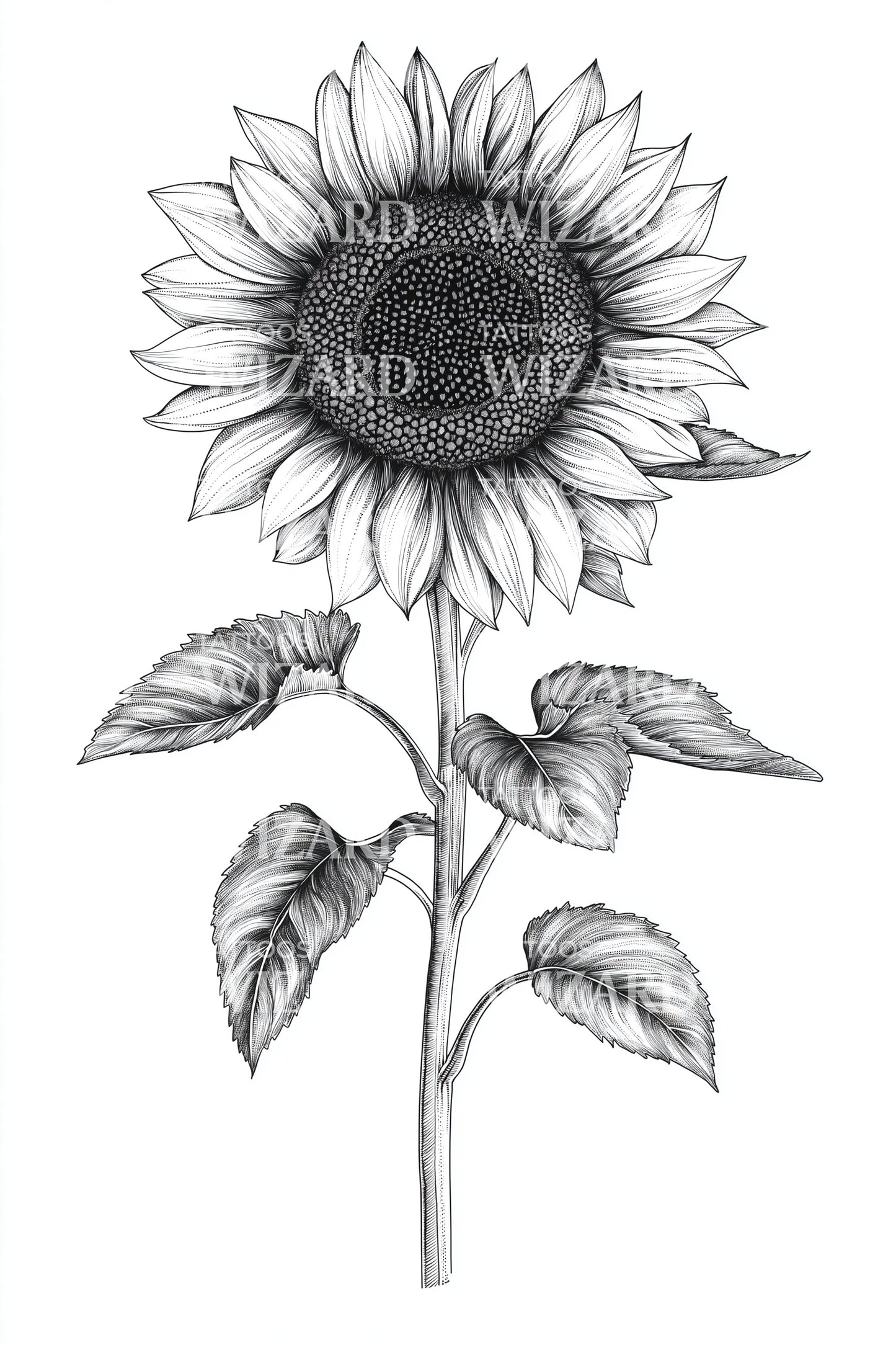 Sunflower Botanical Sketch Tattoo Illustration