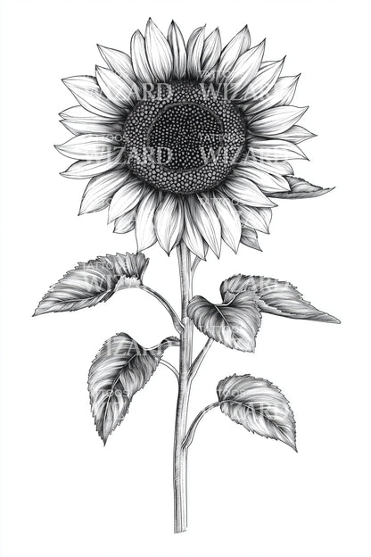 Sunflower Botanical Sketch Tattoo Illustration
