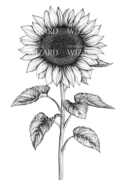 Sunflower Botanical Sketch Tattoo Illustration