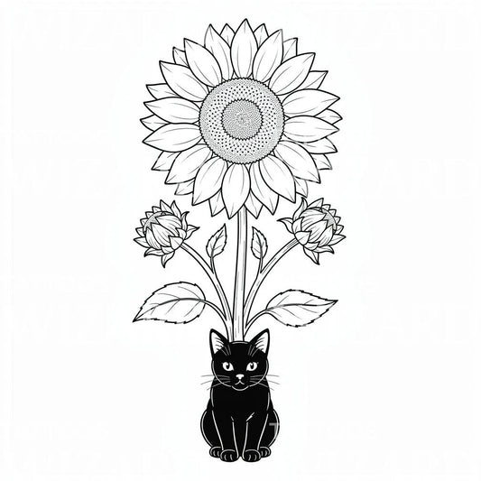 Ayçiçeği Kedi Dövme Tasarımı