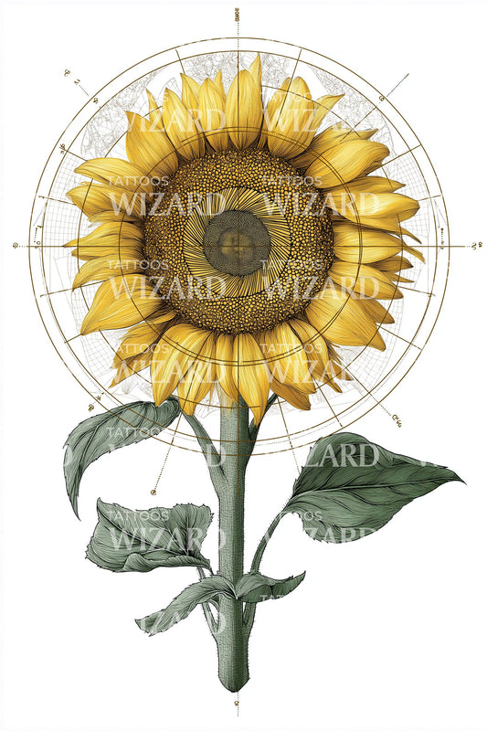 Sunflower Circle Geometry Tattoo Design