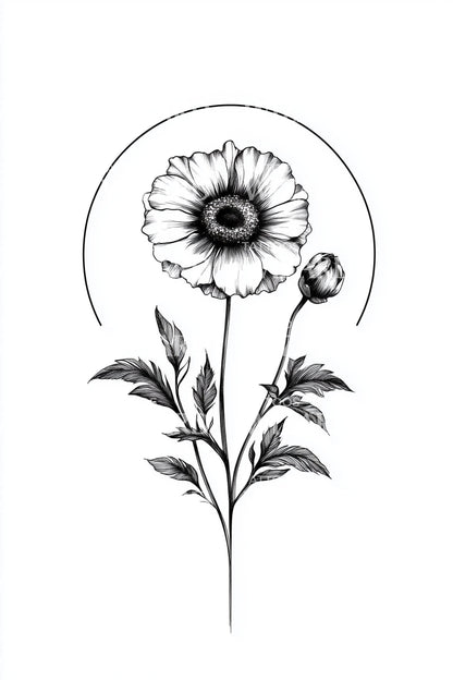 Zonnebloem Cirkel Omtrek Tatoeage Ontwerp