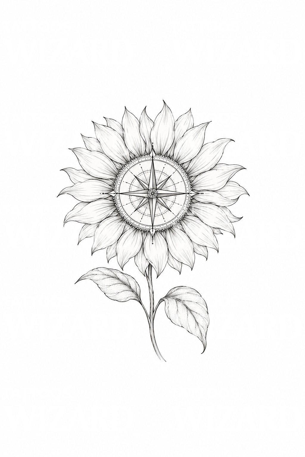 Sunflower Compass Rose Tattoo Idea