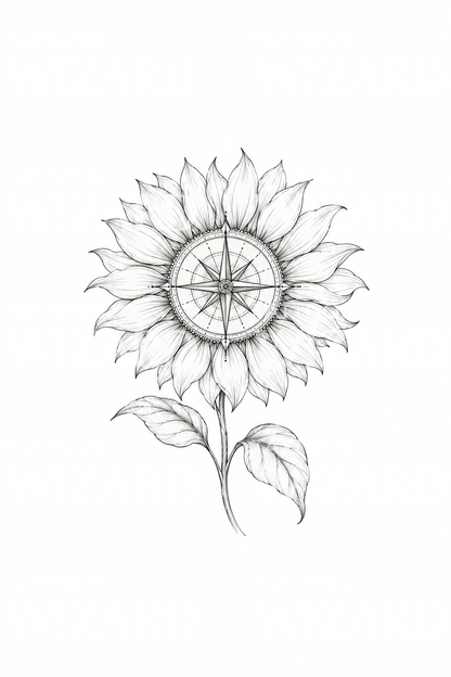 Sunflower Compass Rose Tattoo Idea