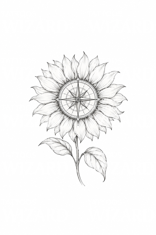Sunflower Compass Rose Tattoo Idea