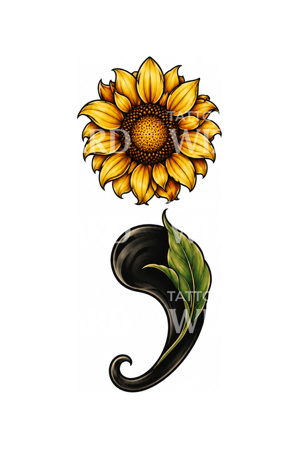 Sunflower Dot Semicolon Tattoo Illustration