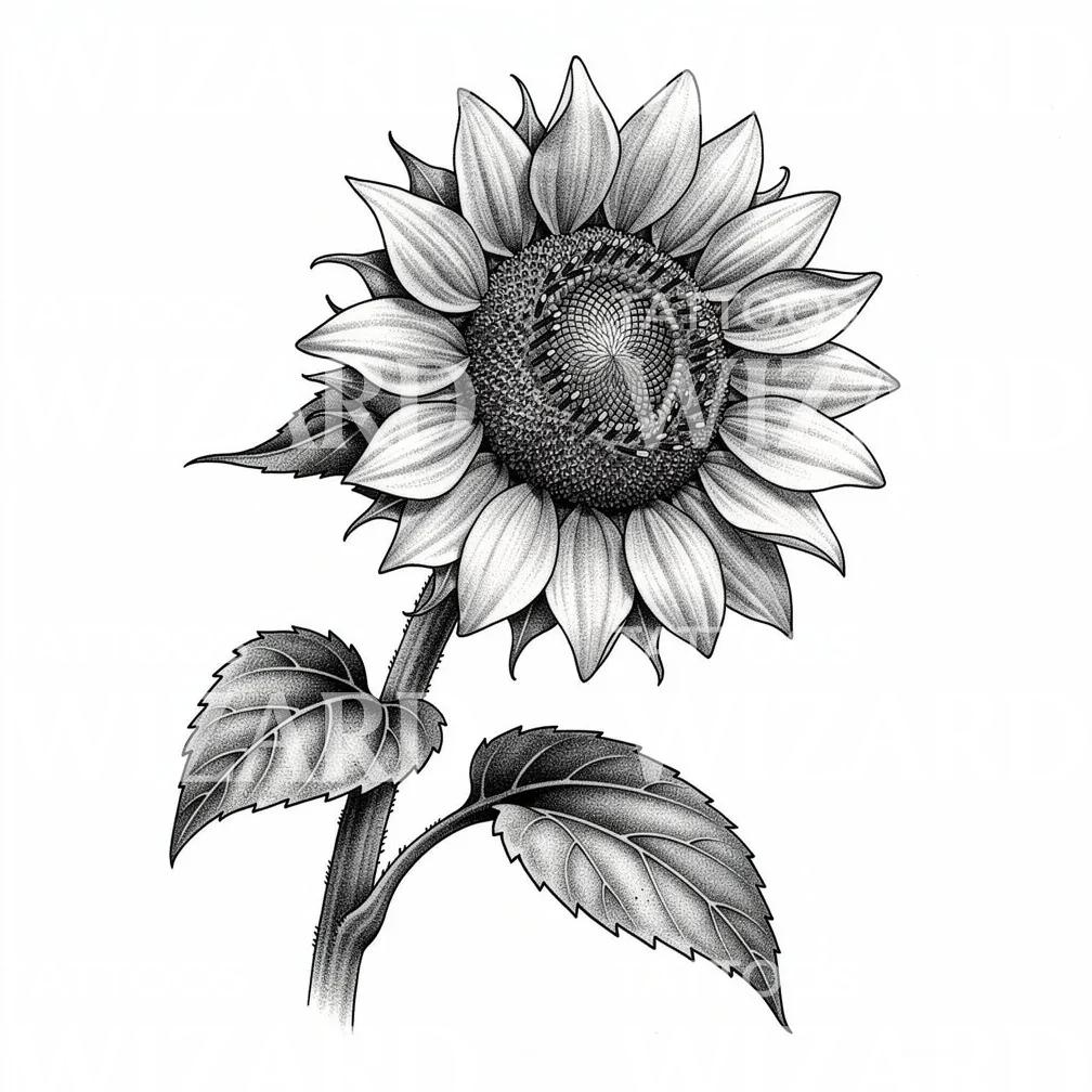 Sunflower Dotwork Tattoo Design